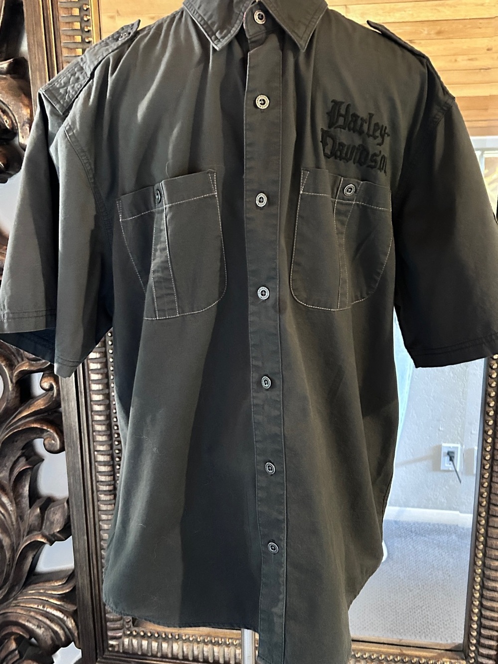 Harley-Davidson Dark Gray Short-Sleeve Button-Down Shirt